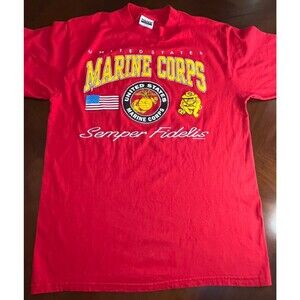 Vintage USMC Marine Corps T-Shirt - Red - "Semper Fidelis" - Size L
